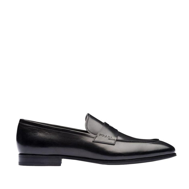 Prada 2DB185-248 Men's Shoes Black Calf-Skin Leather Penny Loafers (PRM1031)-AmbrogioShoes
