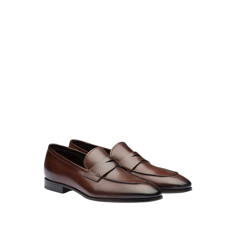 Prada 2DB185-248 Men's Shoes Brown Calf-Skin Leather Penny Loafers (PRM1032)-AmbrogioShoes