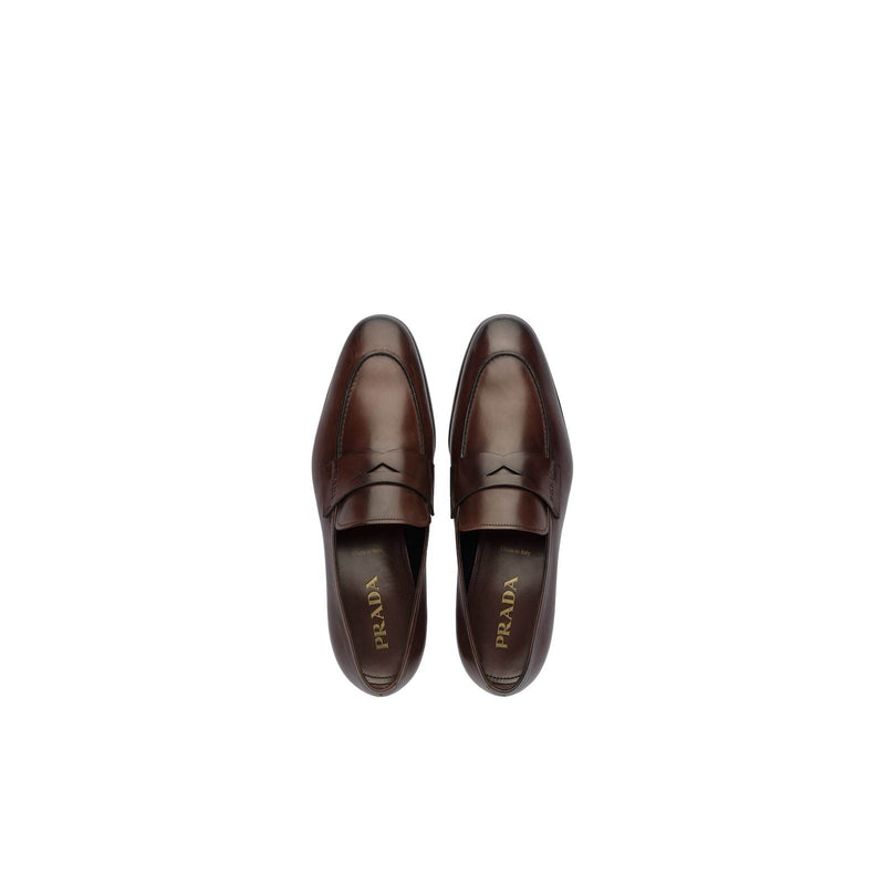Prada 2DB185-248 Men's Shoes Brown Calf-Skin Leather Penny Loafers (PRM1032)-AmbrogioShoes