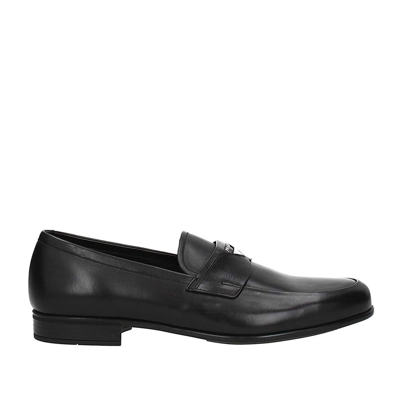 Prada 2DC179-ASK Men's Shoes Black Calf-Skin Leather Penny Loafers (PRM1040)-AmbrogioShoes