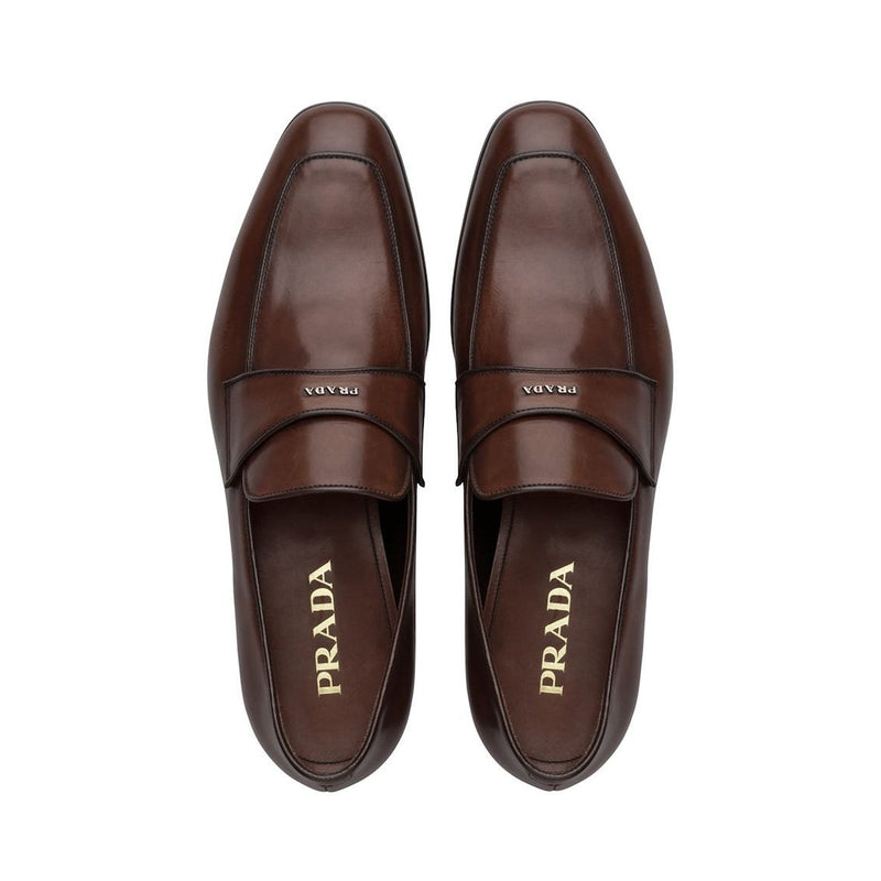 Prada 2DC192-V69 Men's Shoes Brown Calf-Skin Leather Penny Loafers (PRM1021)-AmbrogioShoes