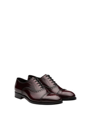 Prada 2EA135-055 Burgundy Brushed Calf-Skin Leather Oxfords (PRM1025)-AmbrogioShoes