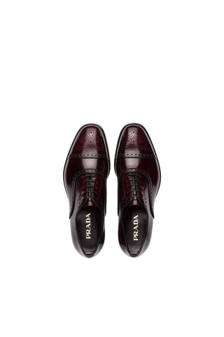 Prada 2EA135-055 Burgundy Brushed Calf-Skin Leather Oxfords (PRM1025)-AmbrogioShoes
