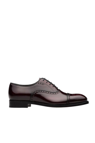 Prada 2EA135-055 Burgundy Brushed Calf-Skin Leather Oxfords (PRM1025)-AmbrogioShoes
