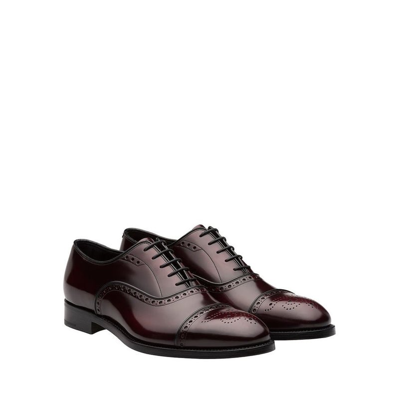 Prada 2EA135-055 Men's Shoes Burgundy Brushed Calf-Skin Leather Oxfords (PRM1025)-AmbrogioShoes