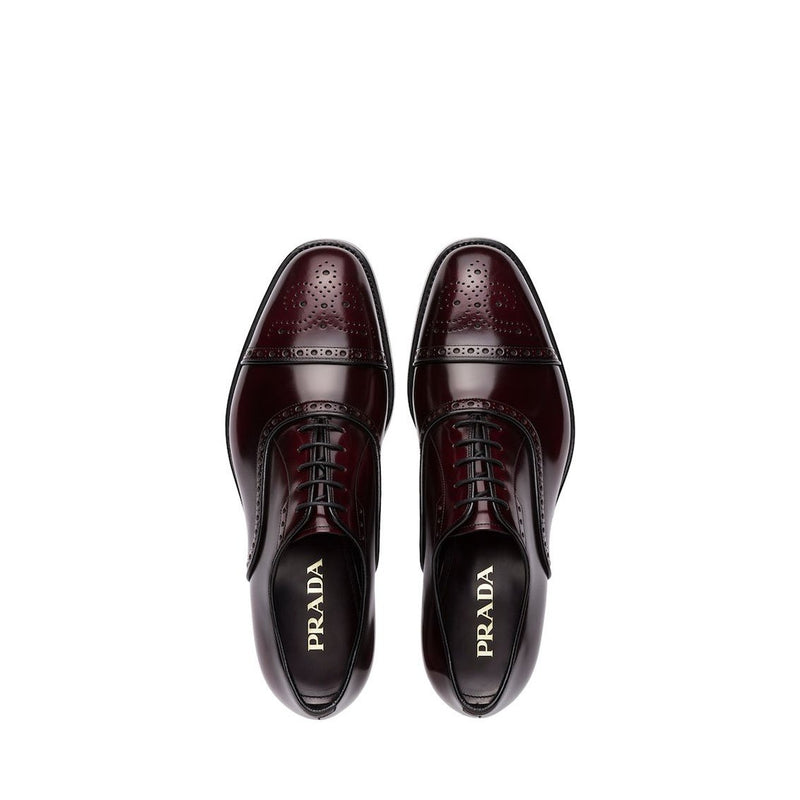 Prada 2EA135-055 Men's Shoes Burgundy Brushed Calf-Skin Leather Oxfords (PRM1025)-AmbrogioShoes