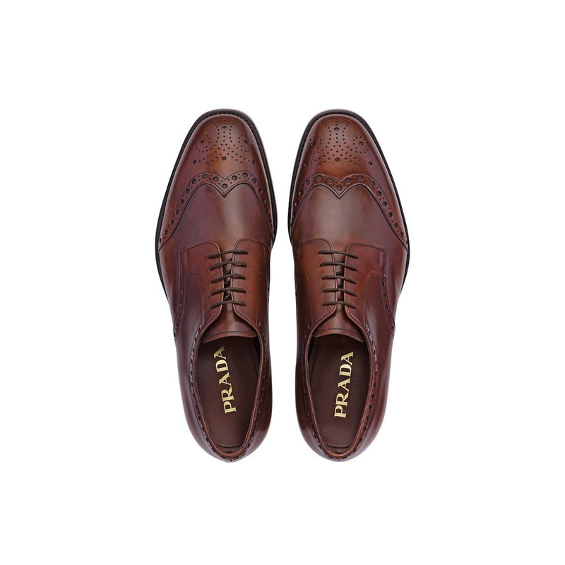 Prada 2EA143-3F33 Men's Shoes Brown Calf-Skin Leather Derby Oxfords (PRM1033)-AmbrogioShoes
