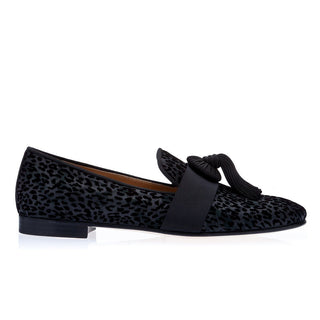 Super Glamourous Agadir Hannibal Men's Shoes Black Flocked Canvas Loafers (SPGM1002)-AmbrogioShoes