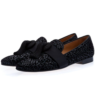 Super Glamourous Agadir Hannibal Men's Shoes Black Flocked Canvas Loafers (SPGM1002)-AmbrogioShoes