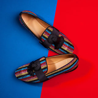 SUPERGLAMOUROUS Agadir Men's Shoes Multi Patent Aslan Lurex Canvas Slipper Loafers (SPGM1148)-AmbrogioShoes