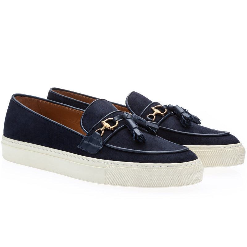 SUPERGLAMOUROUS Bruno Velukid Men's Shoes Navy Suede Leather Slip-On Sneakers (SPGM1256)-AmbrogioShoes