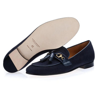 SUPERGLAMOUROUS Bruno Velukid Navy Suede Tassel Loafers (SPGMS1061)-AmbrogioShoes