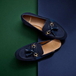 SUPERGLAMOUROUS Bruno Velukid Navy Suede Tassel Loafers (SPGMS1061)-AmbrogioShoes