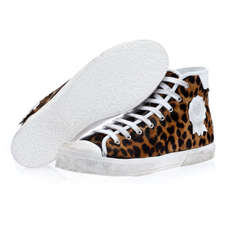 Super Glamourous Corydon Men's Shoes Black & Orange Leopard Print Casual High-Top Sneakers (SPGM1030)-AmbrogioShoes