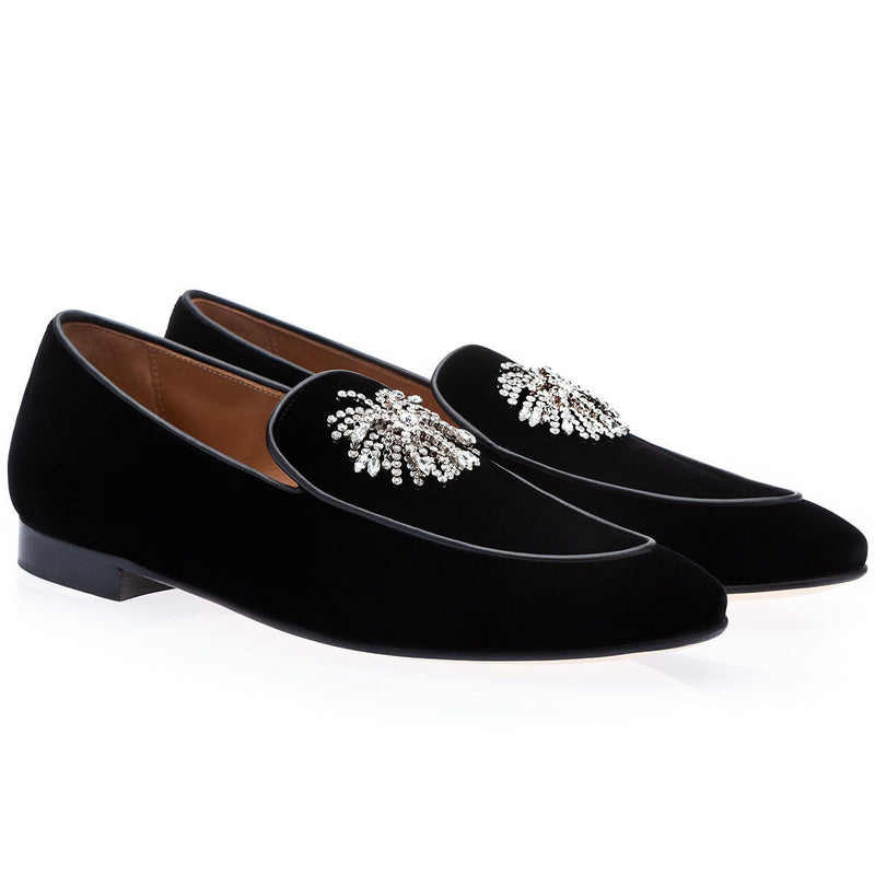 SUPERGLAMOUROUS Divine Velour Men's Shoes Black Velvet Slipper Loafers (SPGM1140)-AmbrogioShoes