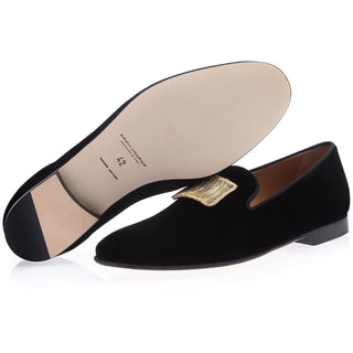 SUPERGLAMOUROUS Godiva Velour Men's Shoes Black Velvet Slip-On Slipper Loafers (SPGM1266)-AmbrogioShoes