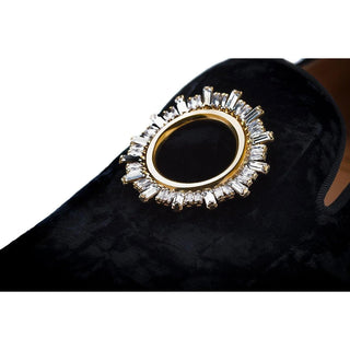 Super Glamourous Lacruz Mastrop Men's Shoes Black Distressed Velvet Slipper Loafers (SPGM1037)-AmbrogioShoes