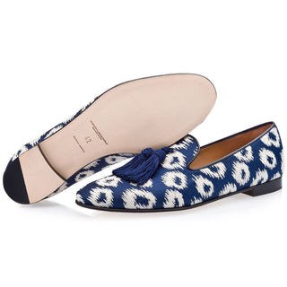 SUPERGLAMOUROUS Louis Rivareno Navy & Cream Jacquard Canvas Tassels Loafers (SPGM1003)-AmbrogioShoes