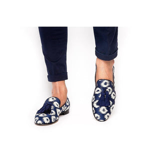 SUPERGLAMOUROUS Louis Rivareno Navy & Cream Jacquard Canvas Tassels Loafers (SPGM1003)-AmbrogioShoes