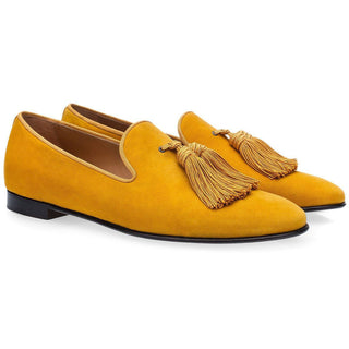 SUPERGLAMOUROUS Louis Velukid Men's Shoes Mustard Calf-Skin Leather Suide Slipper Loafers (SPGM1162)-AmbrogioShoes