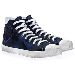 Super Glamourous Major Combact Men's Shoes Navy Jacquard Canvas Casual High-Top Sneakers (SPGM1031)-AmbrogioShoes