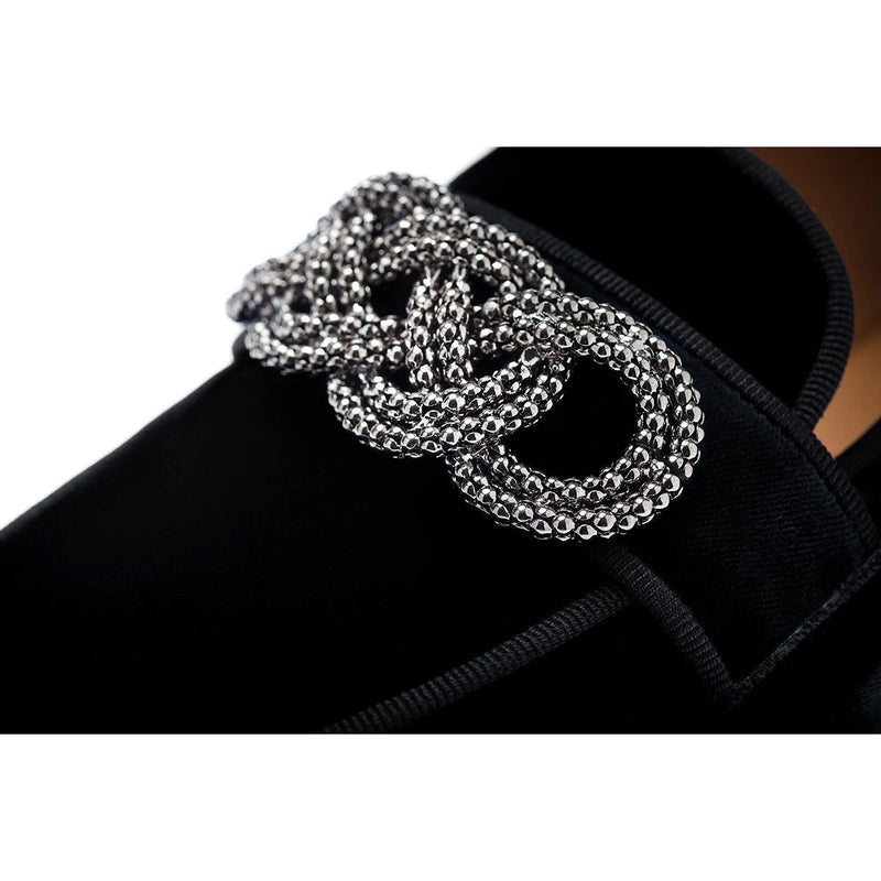 Super Glamourous Morosino Men's Shoes Black Velour Velvet Slipper Loafers (SPGM1033)-AmbrogioShoes
