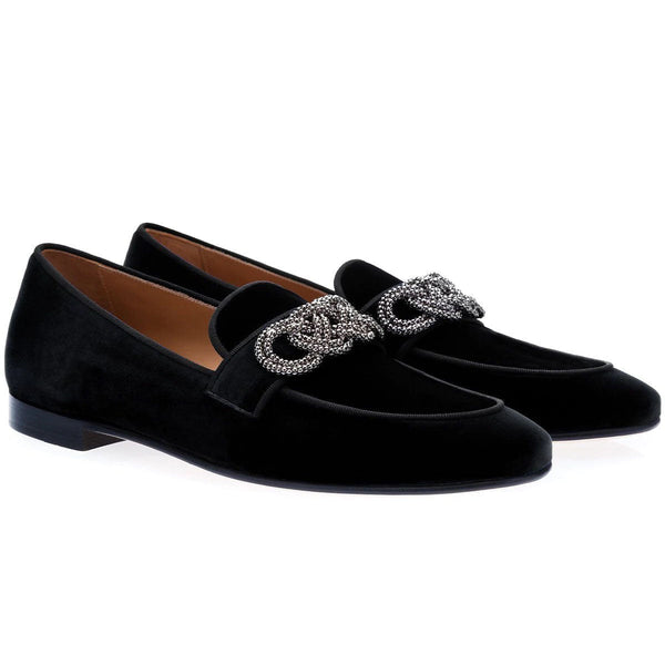Super Glamourous Morosino Men's Shoes Black Velour Velvet Slipper Loafers (SPGM1033)-AmbrogioShoes