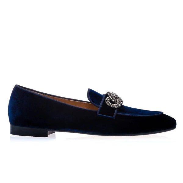 Super Glamourous Morosino Men's Shoes Navy Velour Velvet Slipper Loafers (SPGM1032)-AmbrogioShoes