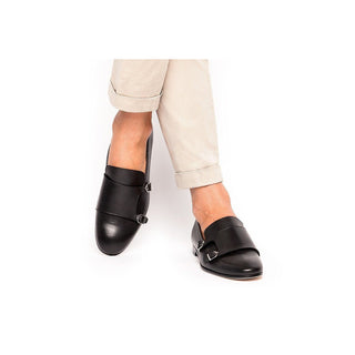 SUPERGLAMOUROUS Odilon Men's Shoes Black Nappa Leather Monk-Straps Loafers (SPGM1124)-AmbrogioShoes