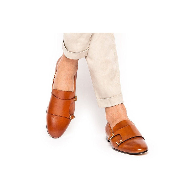 SUPERGLAMOUROUS Odilon Men's Shoes Cognac Nappa Leather Monk-Straps Loafers (SPGM1126)-AmbrogioShoes