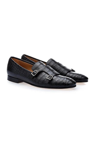 SUPERGLAMOUROUS Odilon Mississippi Black Exotic Alligator Monk-Straps Loafers (SPGM1107)-AmbrogioShoes