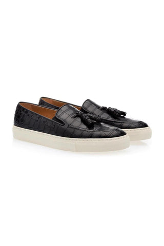 SUPERGLAMOUROUS Philippe Mississippi Black Exotic Alligator Skate Tassels Sneakers (SPGM1109)-AmbrogioShoes