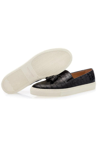 SUPERGLAMOUROUS Philippe Mississippi Black Exotic Alligator Skate Tassels Sneakers (SPGM1109)-AmbrogioShoes