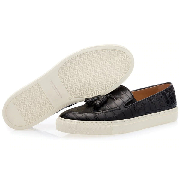 SUPERGLAMOUROUS Philippe Mississippi Men's Shoes Black Exotic Alligator Skate Tassels Sneakers (SPGM1109)-AmbrogioShoes