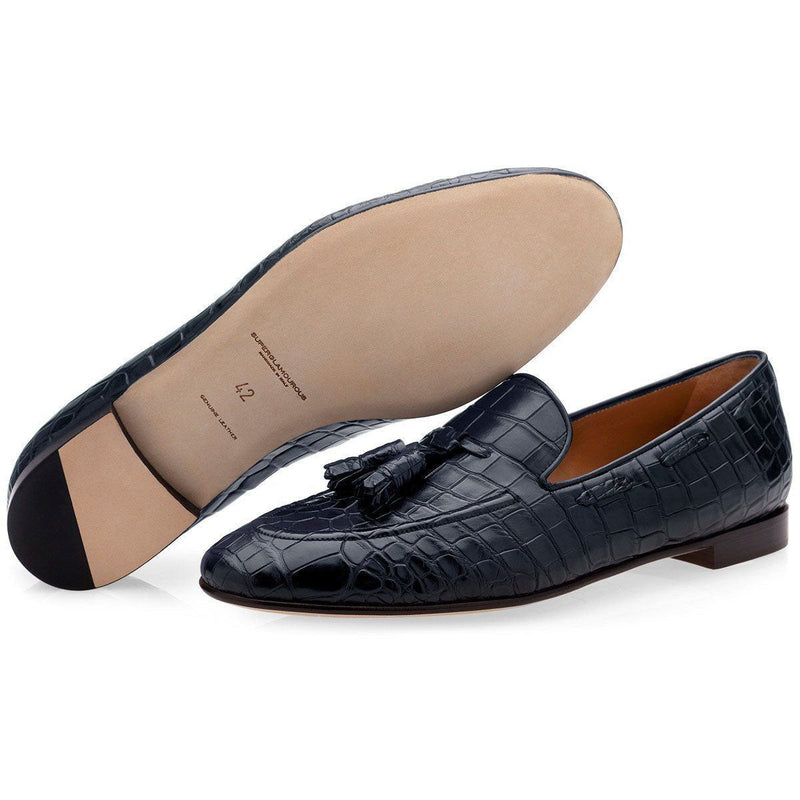 SUPERGLAMOUROUS Philippe Mississipi Men's Shoes Navy Exotic Alligator Tassels Loafers (SPGM1098)-AmbrogioShoes