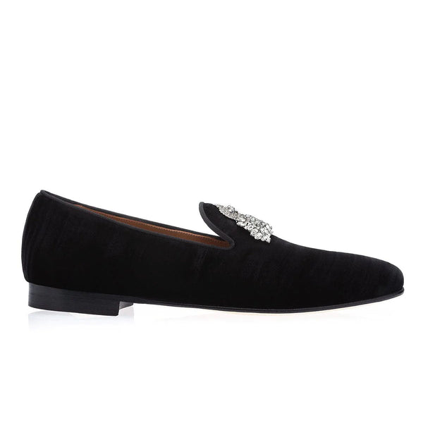 SUPERGLAMOUROUS Raoulux Wrinkle Men's Shoes Black Distressed Velvet Slipper Loafers (SPGM1274)-AmbrogioShoes