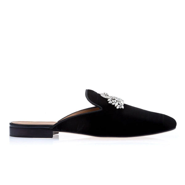 Super Glamourous Raoulux Wrinkle Men's Shoes Black Distressed Velvet Slipper Mules (SPGM1027)-AmbrogioShoes