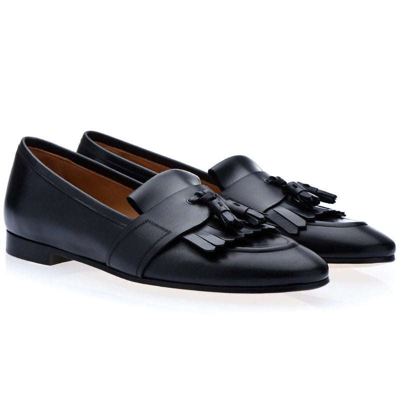 Super Glamourous Romeo Toledo Men's Shoes Black Calf-Skin Leather Tassels Loafers (SPGM1051)-AmbrogioShoes
