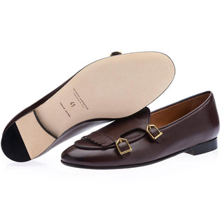 SUPERGLAMOUROUS TANGERINE 7.1 Nappa Leather Double Monk-Strap Belgian Loafers (SPGM1164)-AmbrogioShoes