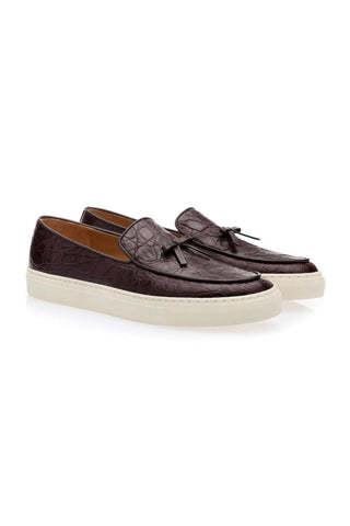 SUPERGLAMOUROUS Tangerine 1 Mississippi Cocoa Exotic Caiman Crocodile Slip-on Sneakers (SPGM1100)-AmbrogioShoes