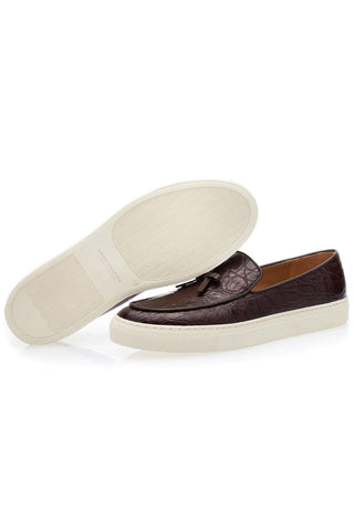 SUPERGLAMOUROUS Tangerine 1 Mississippi Cocoa Exotic Caiman Crocodile Slip-on Sneakers (SPGM1100)-AmbrogioShoes