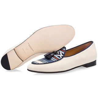 SUPERGLAMOUROUS Tangerine 2 Navy & White Canvas Belgian Loafers (SPGMS1010)-AmbrogioShoes