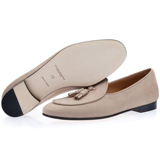 SUPERGLAMOUROUS Tangerine 2 Taupe Nabuk Leather Belgian Loafers (SPGM1147)-AmbrogioShoes