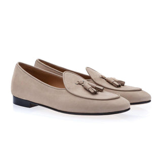 SUPERGLAMOUROUS Tangerine 2 Taupe Nabuk Leather Belgian Loafers (SPGM1147)-AmbrogioShoes