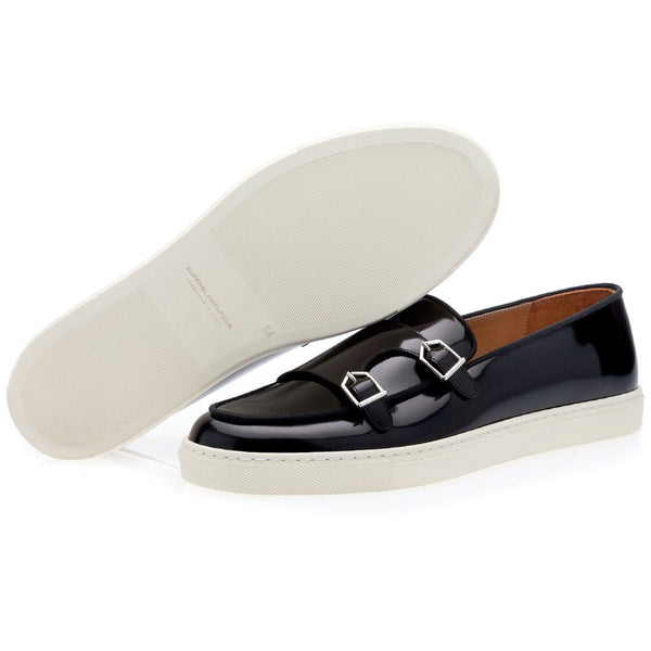 SUPERGLAMOUROUS Tangerine 7 Men's Shoes Black Polished Leather Monk-Straps Belgian Sneakers (SPGM1193)-AmbrogioShoes