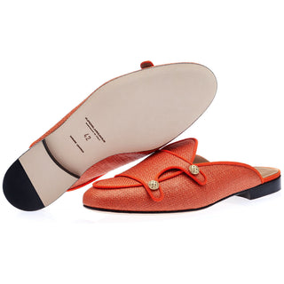 SUPERGLAMOUROUS Tangerine 7 Men's Shoes Orange Calf-Skin Leather Georgia Woven Rafia Slipper Mules (SPGM1231)-AmbrogioShoes