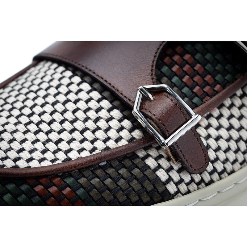 SUPERGLAMOUROUS Tangerine 7 Tetris Men's Shoes Green Hand-Loomed Leather Monk-Straps Skate Sneakers (SPGM1265)-AmbrogioShoes