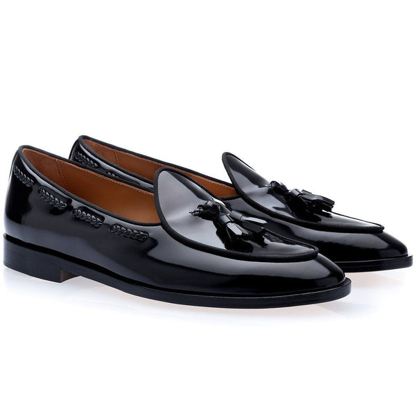 SUPERGLAMOUROUS Tangerine 8 Brushed Men's Shoes Black Polished Leather Belgian Loafers (SPGM1152)-AmbrogioShoes