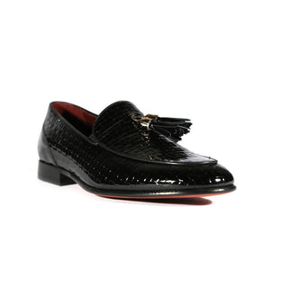 Valentino 19673 Black Woven Patent Leather Tassels Formal Loafers (VAL1005)-AmbrogioShoes