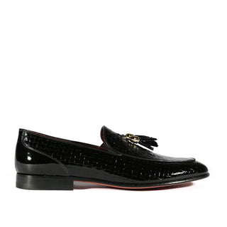 Valentino 19673 Black Woven Patent Leather Tassels Formal Loafers (VAL1005)-AmbrogioShoes